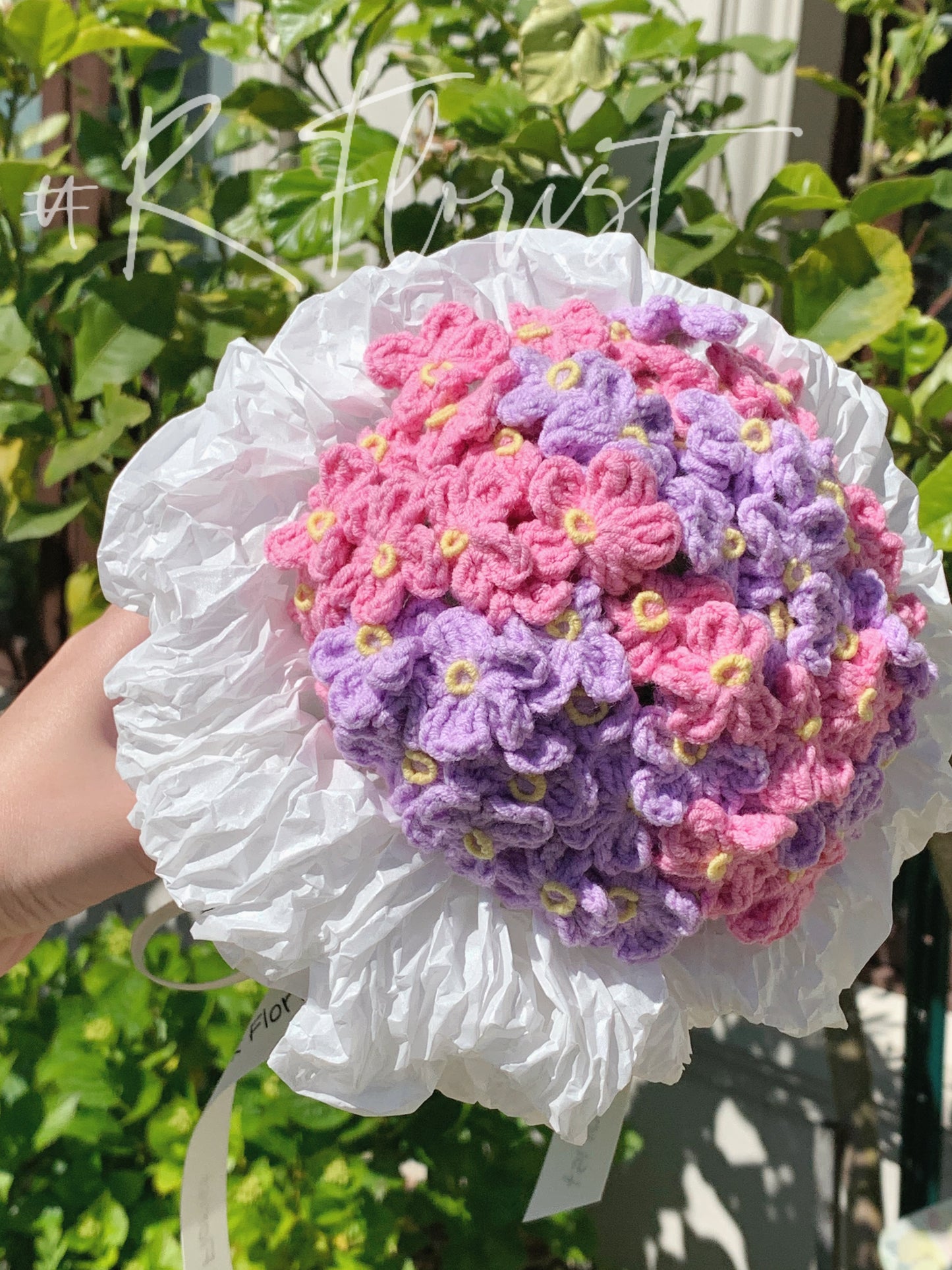 mini Pink & Purple Crochet Bouquet| preserved flower gift