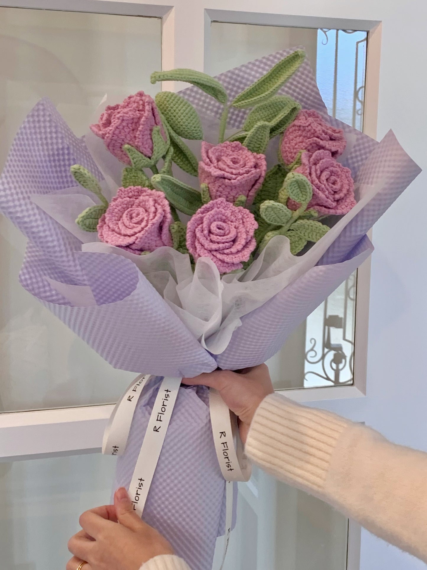 6 Pink Roses Crochet Bouquet| Preserved Flower