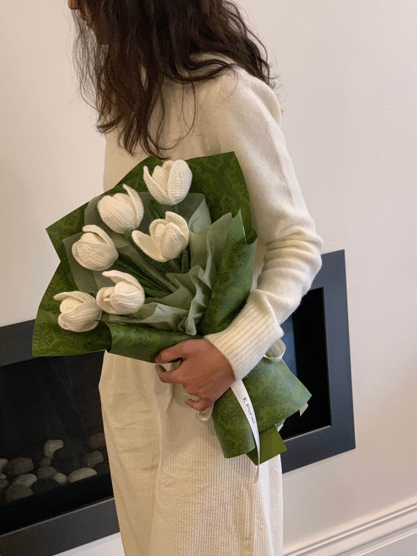 6 White Tulips Crochet Flower Bouquet| Preserved Flower