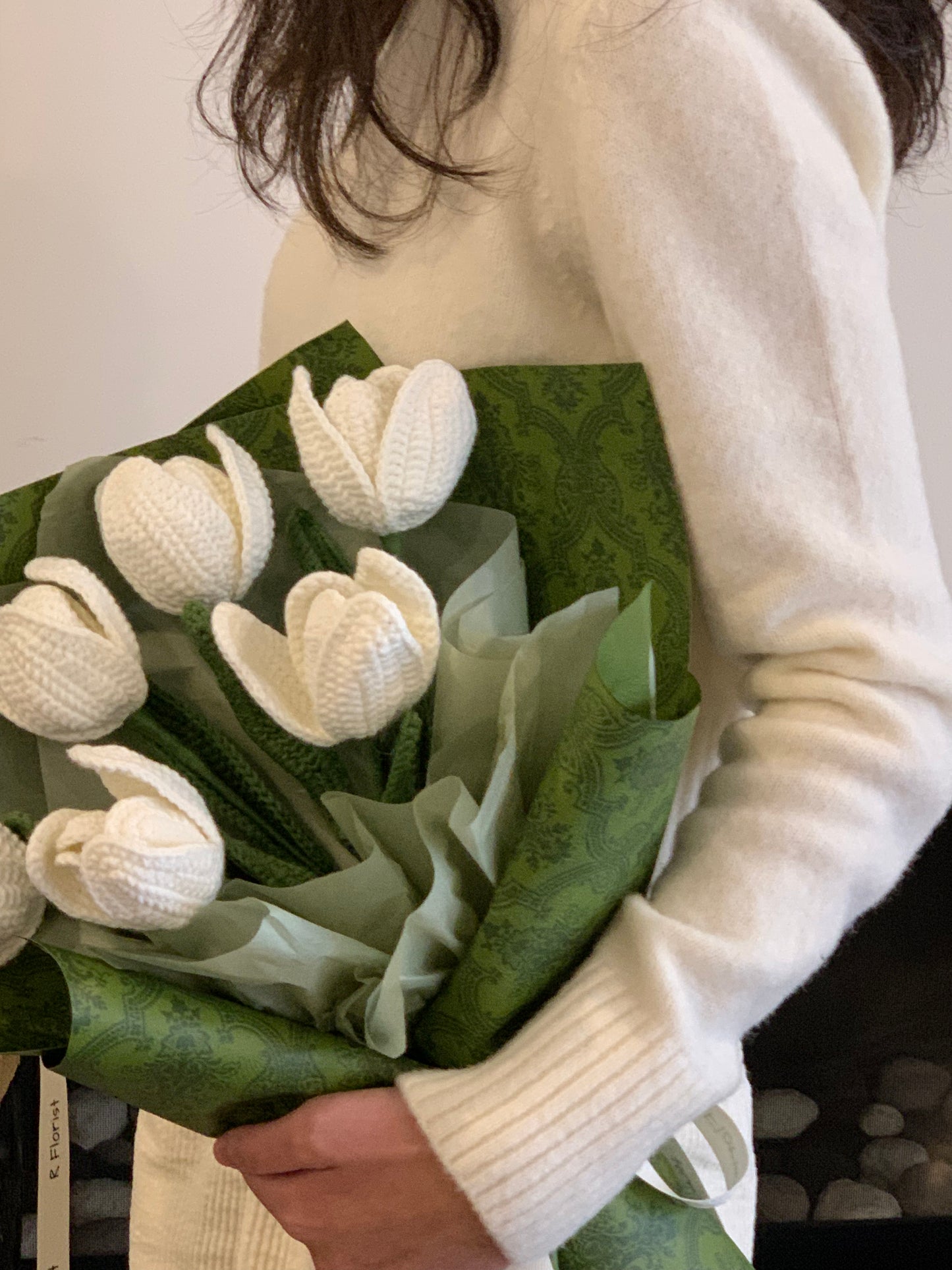 6 White Tulips Crochet Flower Bouquet| Preserved Flower