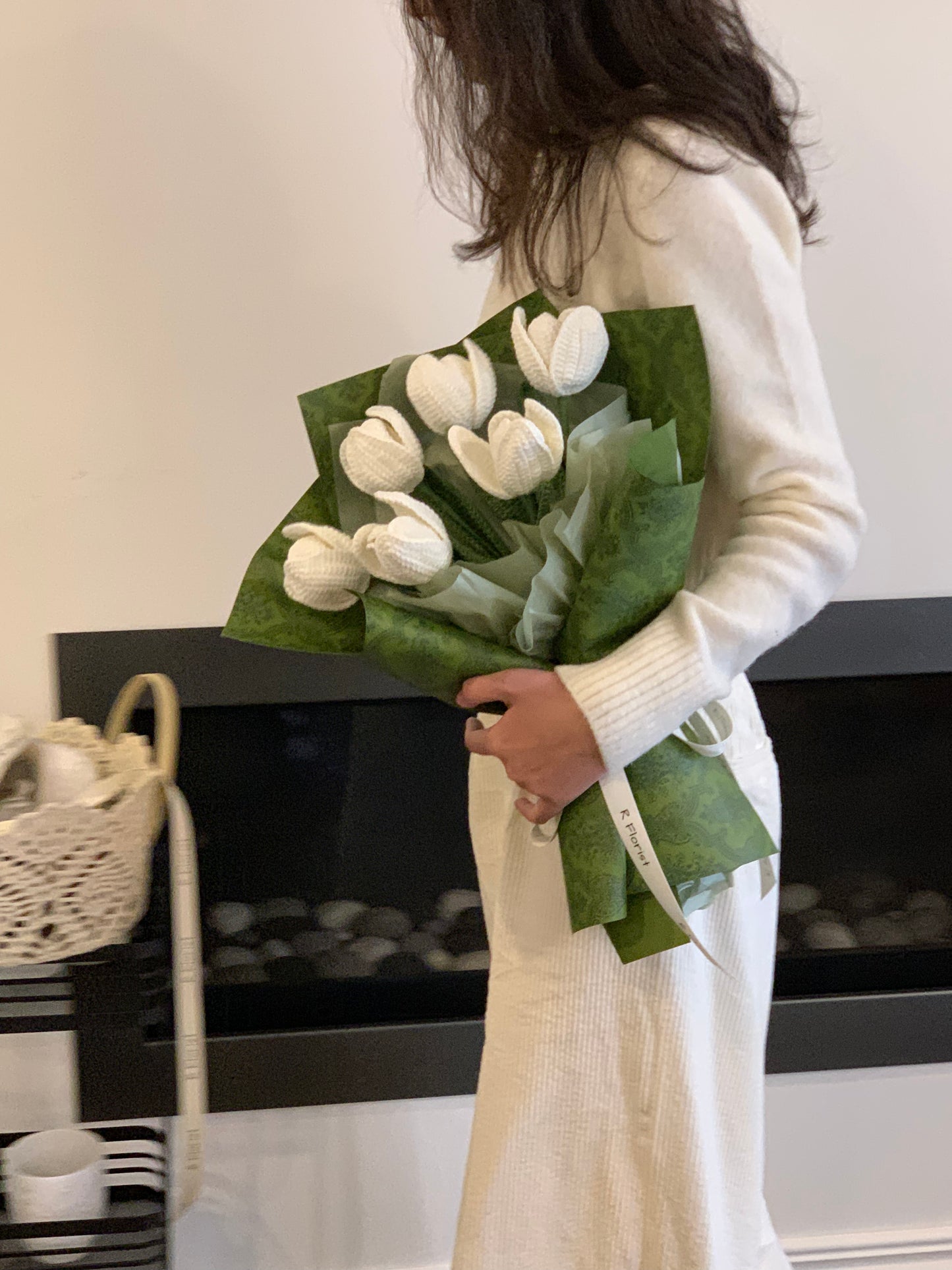 6 White Tulips Crochet Flower Bouquet| Preserved Flower