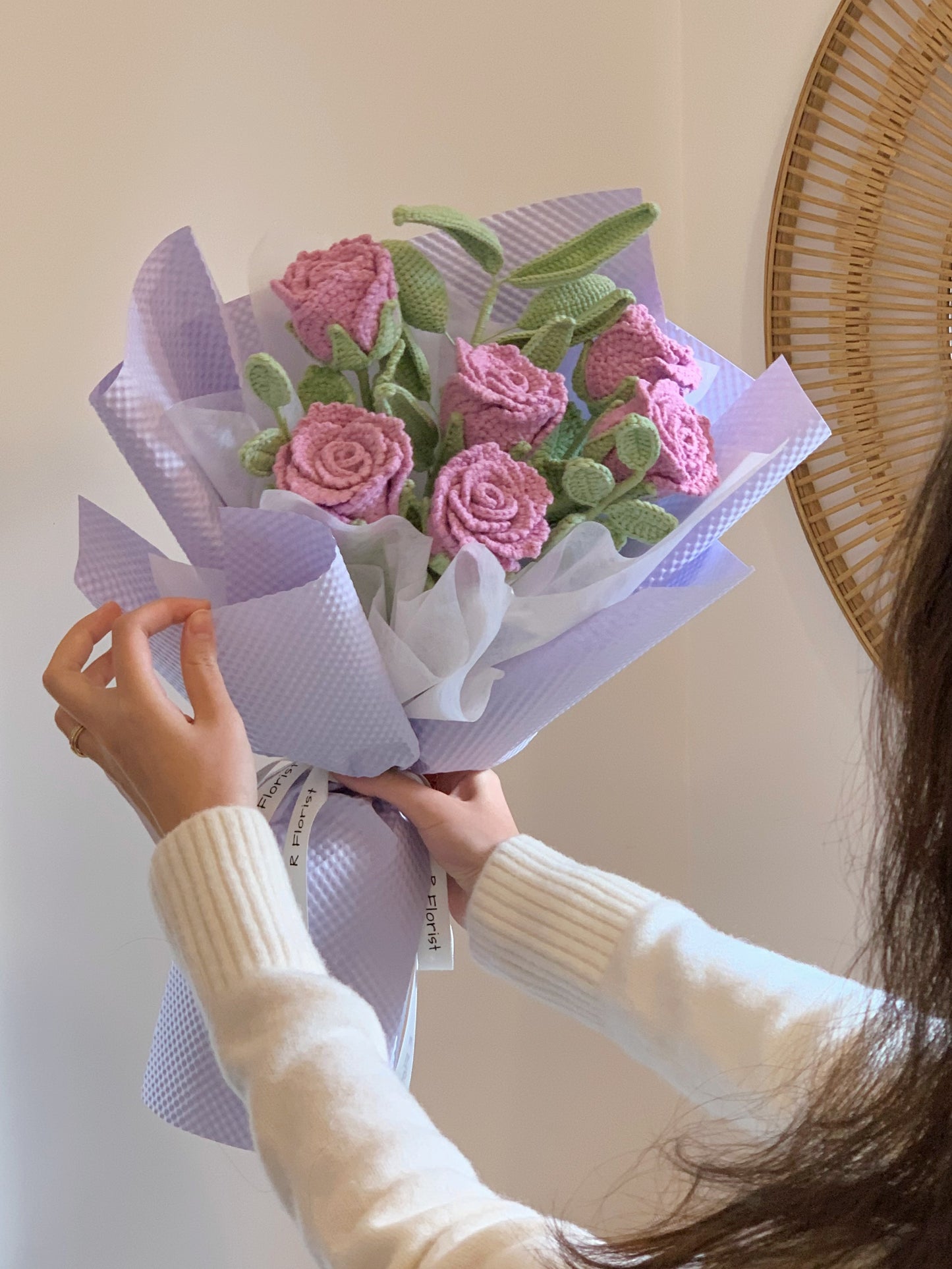 6 Blue Roses Crochet Flower Bouquet| Preserved Flower