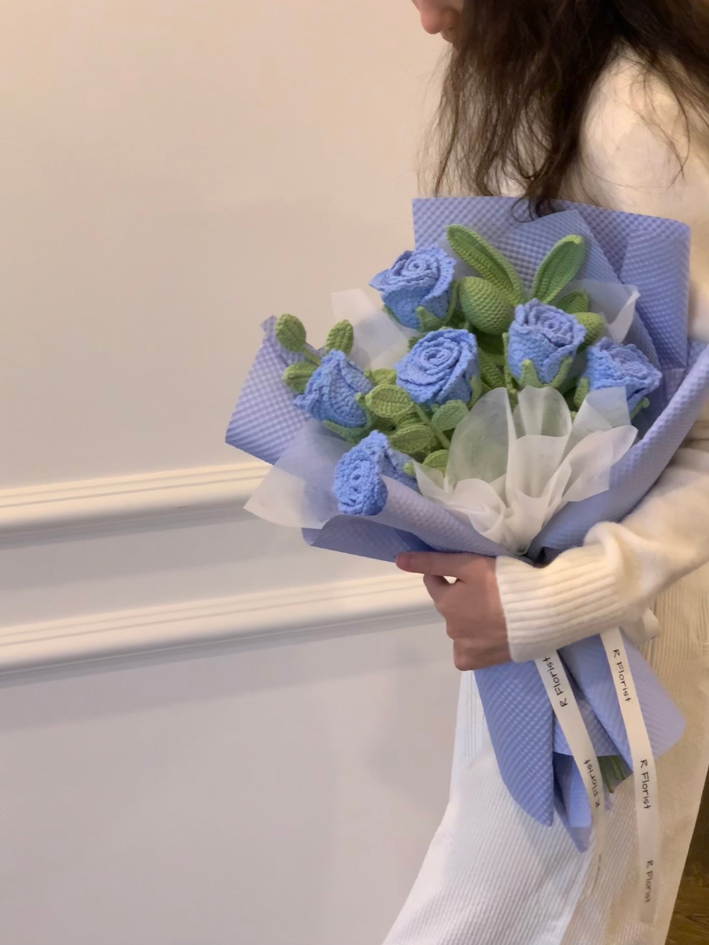 6 Blue Roses Crochet Flower Bouquet| Preserved Flower