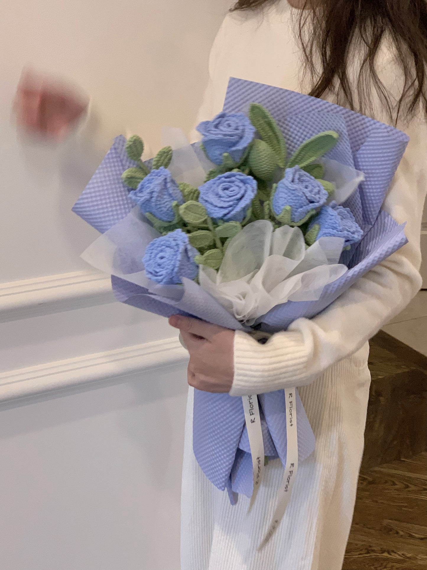 6 Blue Roses Crochet Flower Bouquet| Preserved Flower