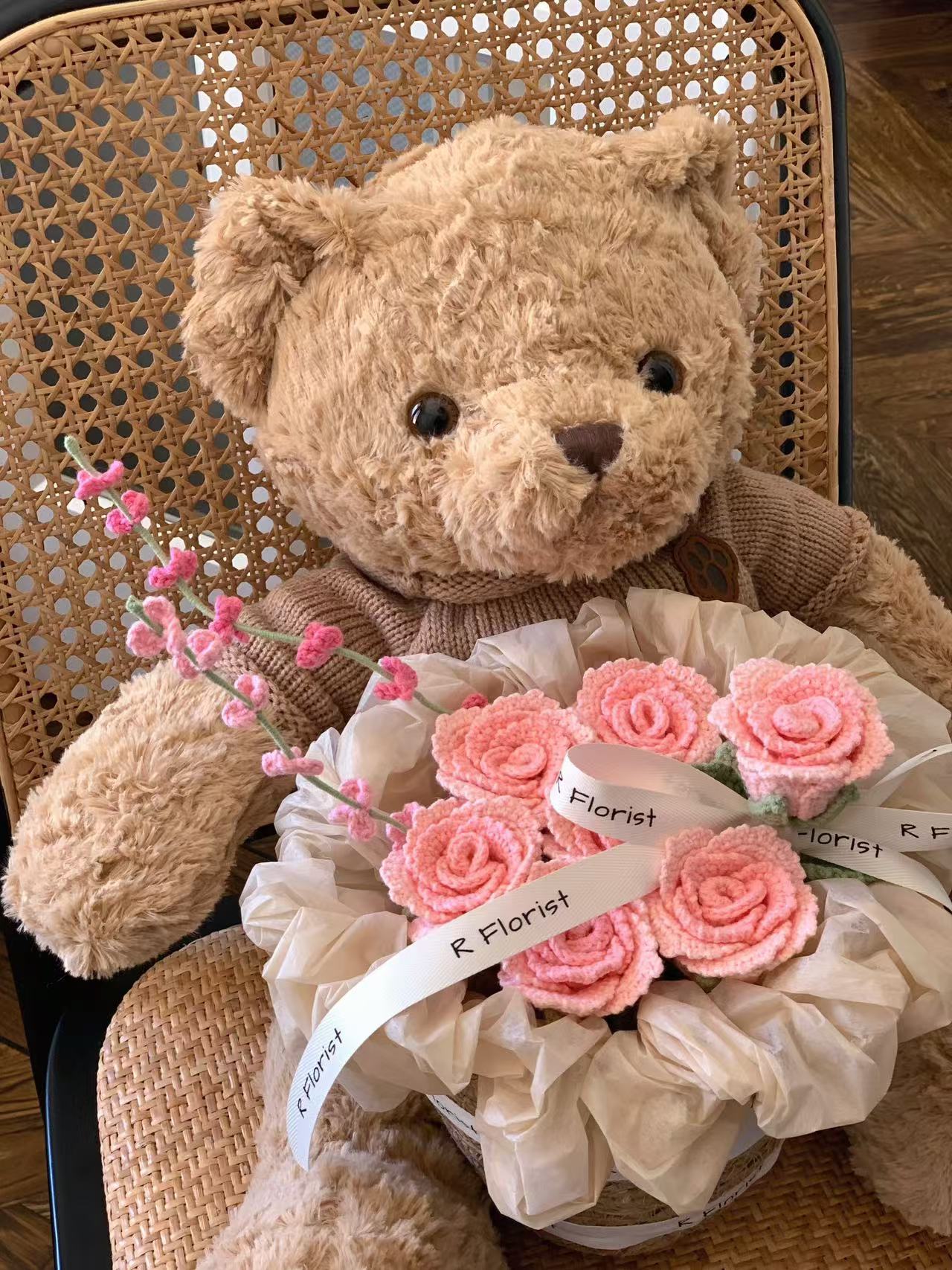 Pink Roses Teddybear Crochet Bouquet| Eternal gift idea