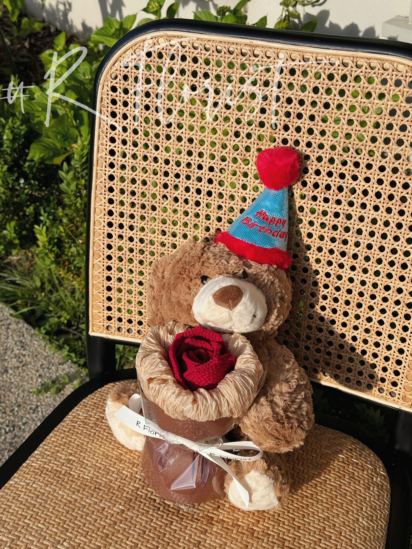 Birthday Teddybear Crochet Bouquet| Single Red Rose| Preserved Flower