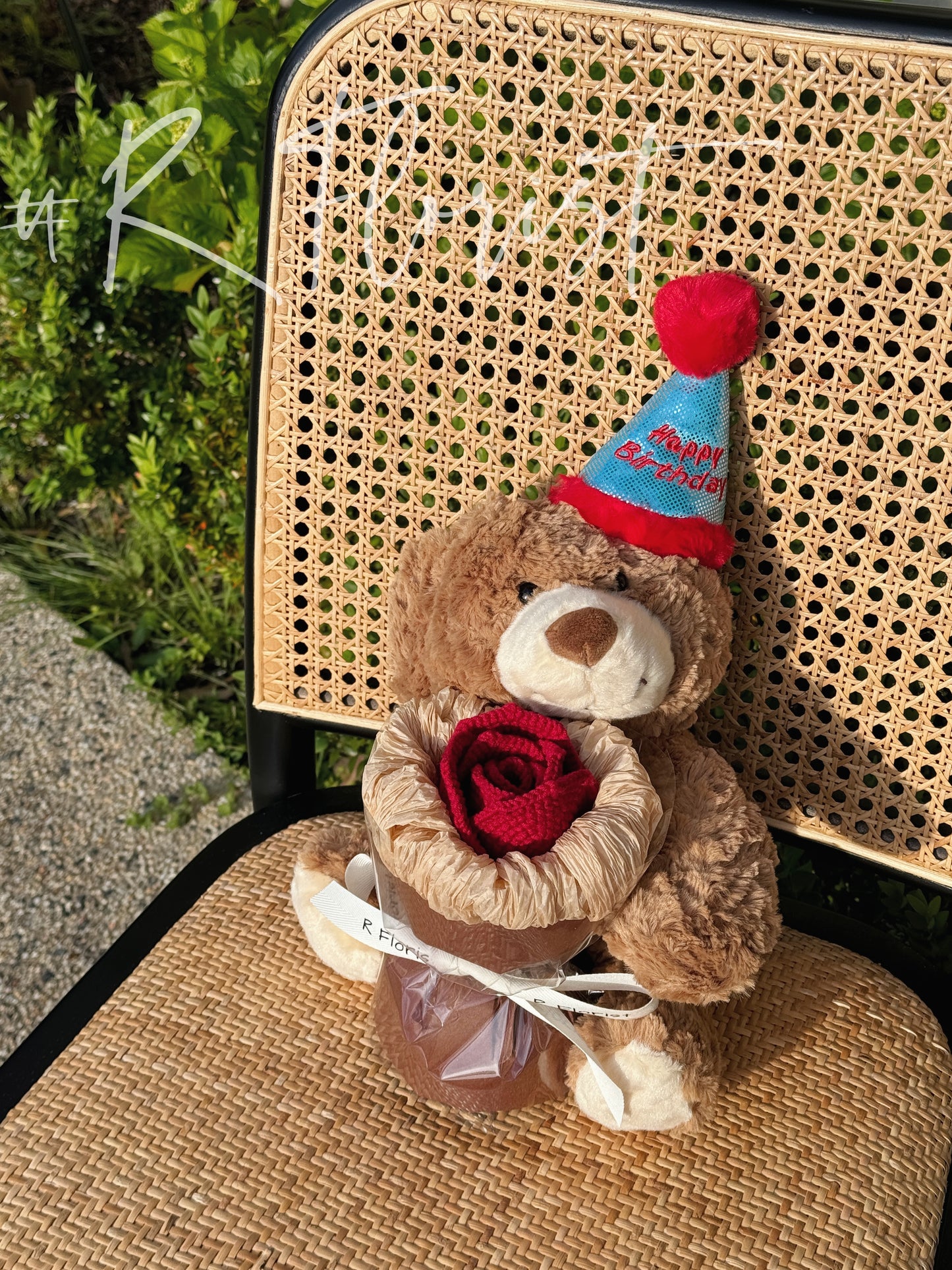 Birthday Teddybear Crochet Bouquet| Single Red Rose| Preserved Flower