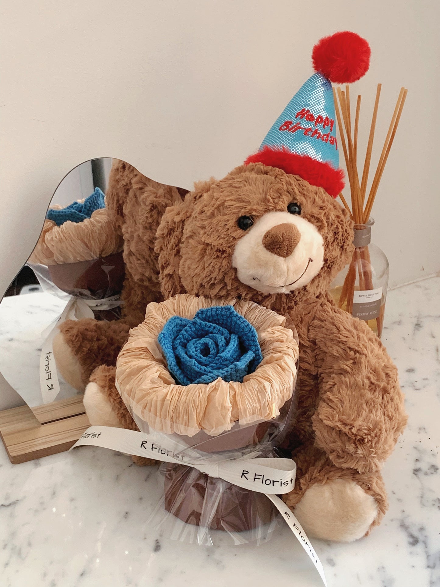 Birthday Teddybear Crochet Bouquet| Single Red Rose| Preserved Flower