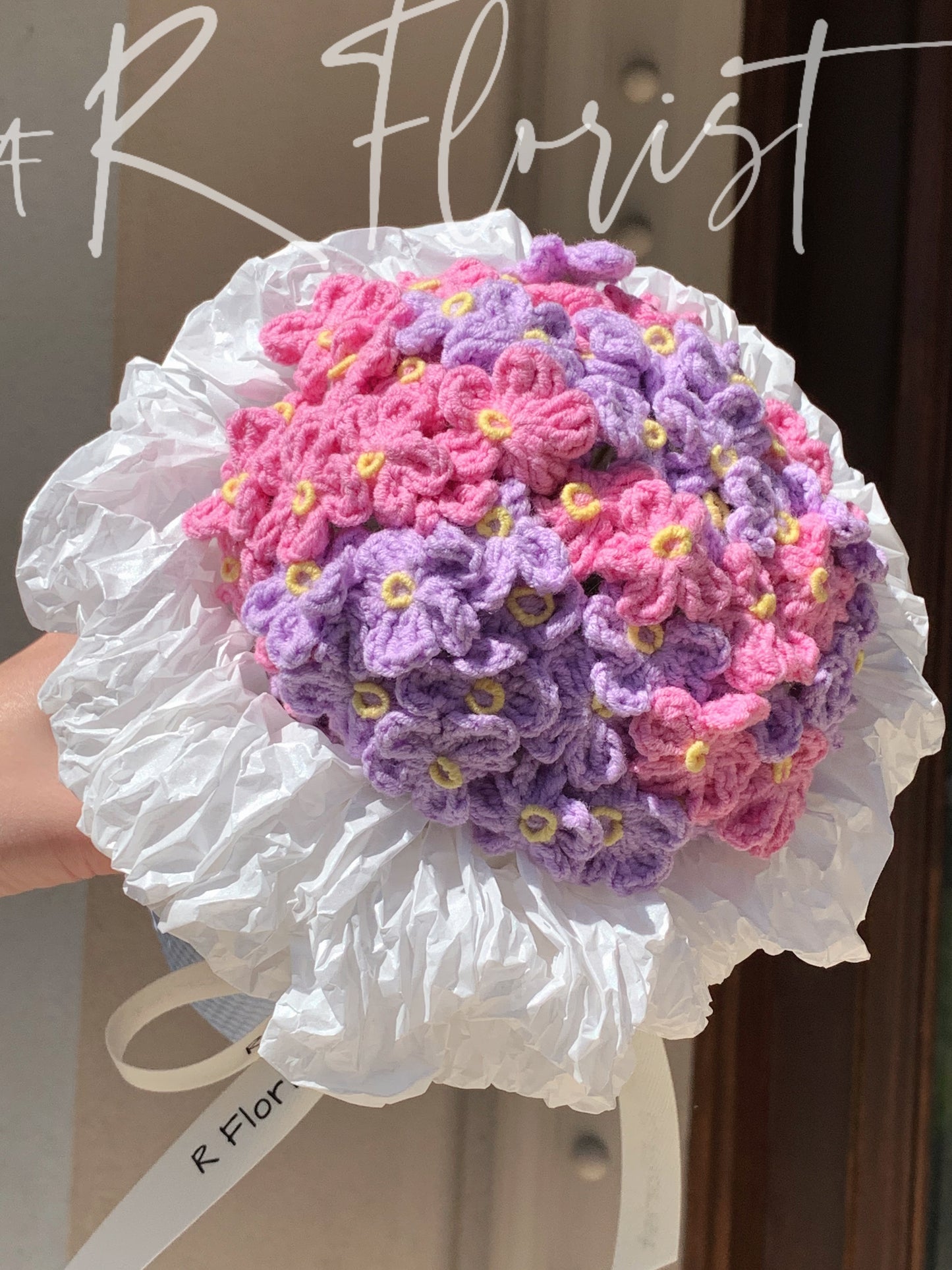 mini Pink & Purple Crochet Bouquet| preserved flower gift