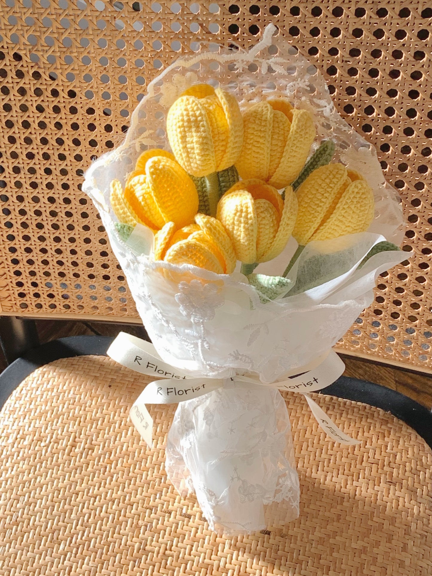 Baby Yellow Tulips Crochet Bouquet| Lace Wrapped| Preserved Flower