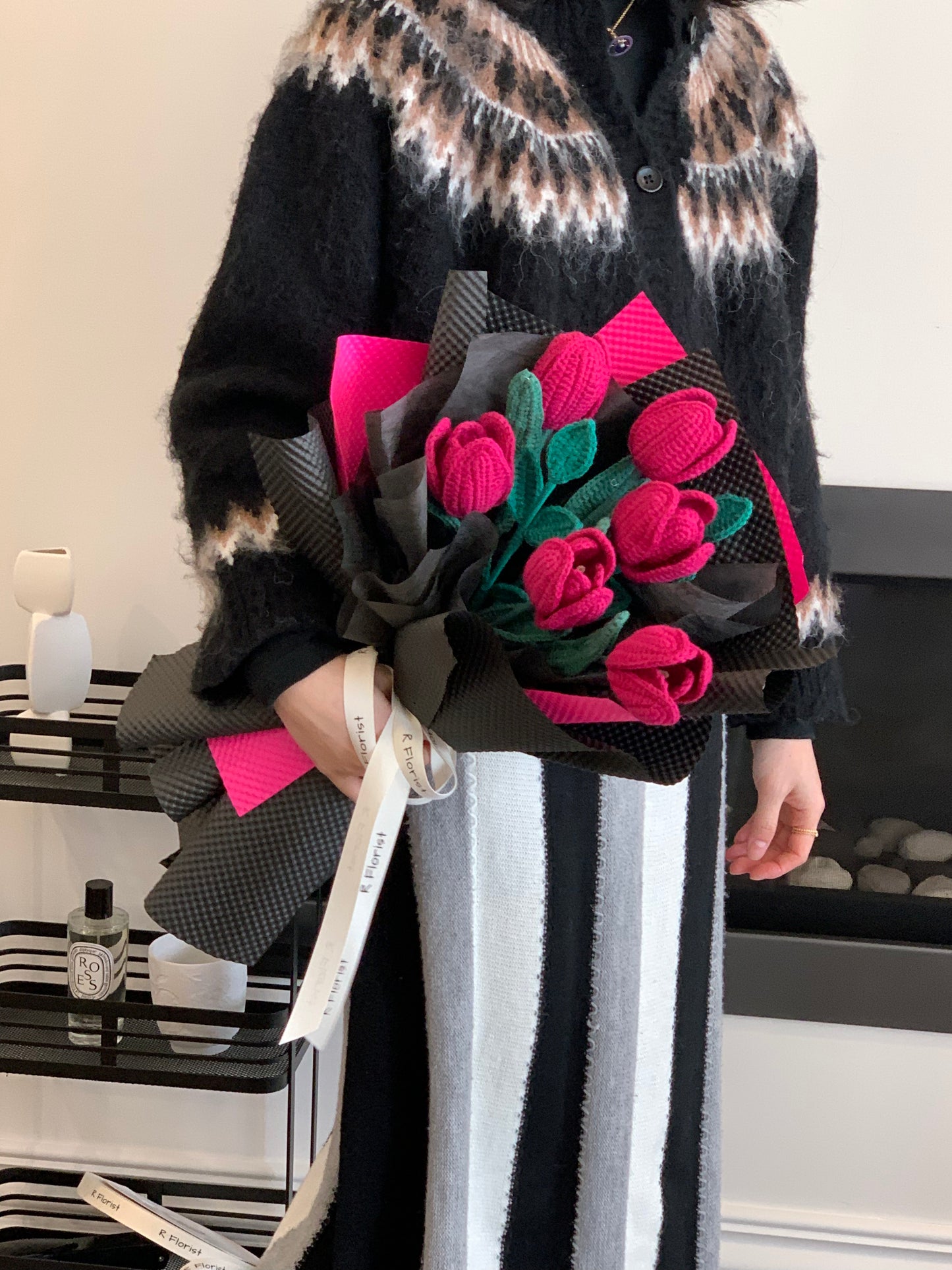 Romantic Black Pink Tulips Crochet Flower Bouquet| Preserved Flower