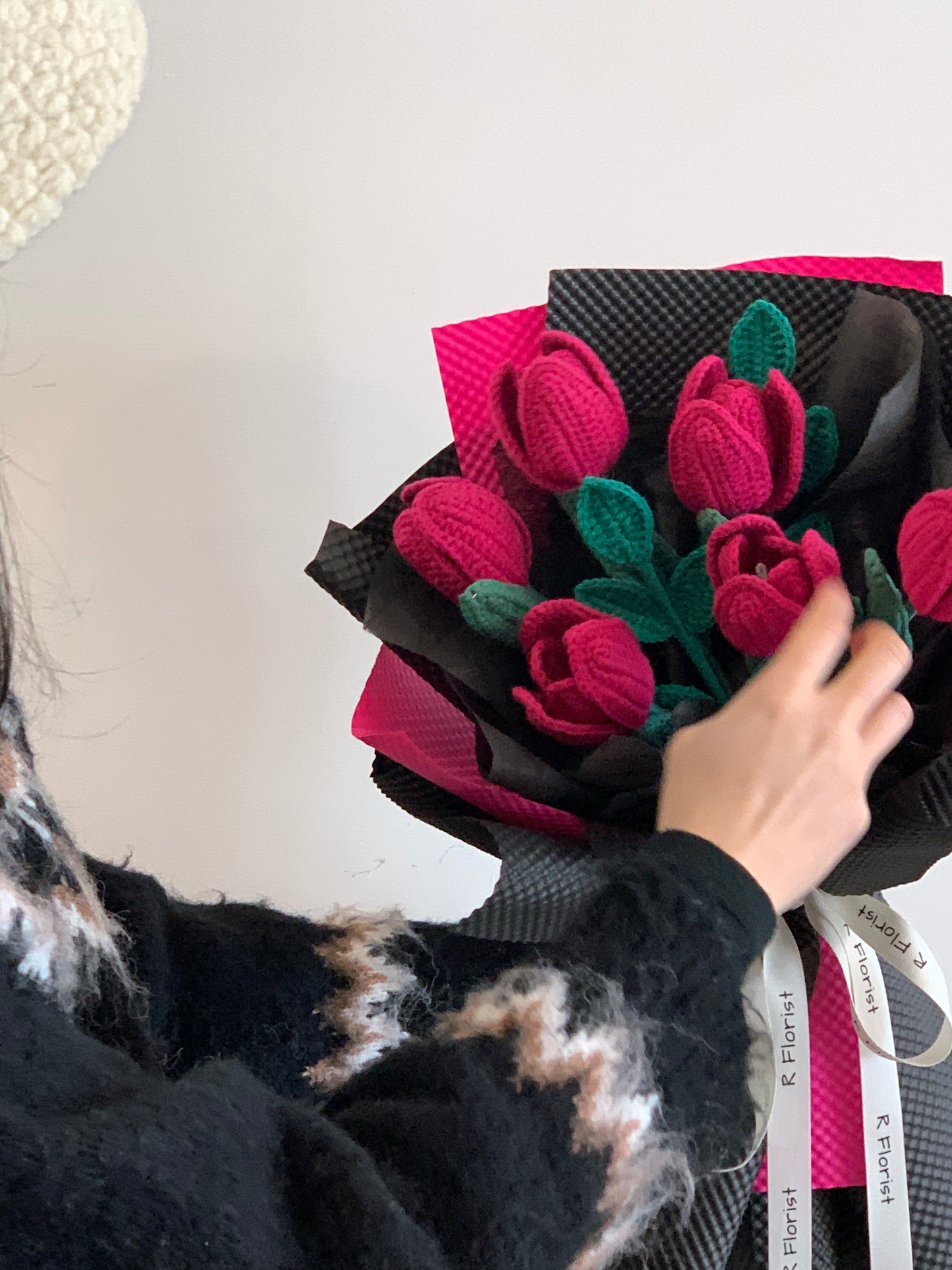 Romantic Black Pink Tulips Crochet Flower Bouquet| Preserved Flower