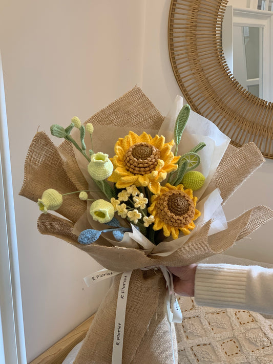 Sunflowers Crochet Bouquet| Natural Style| Preserved Flower
