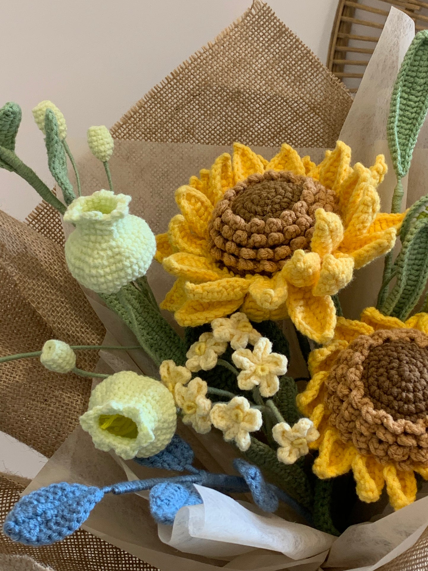 Sunflowers Crochet Bouquet| Natural Style| Preserved Flower