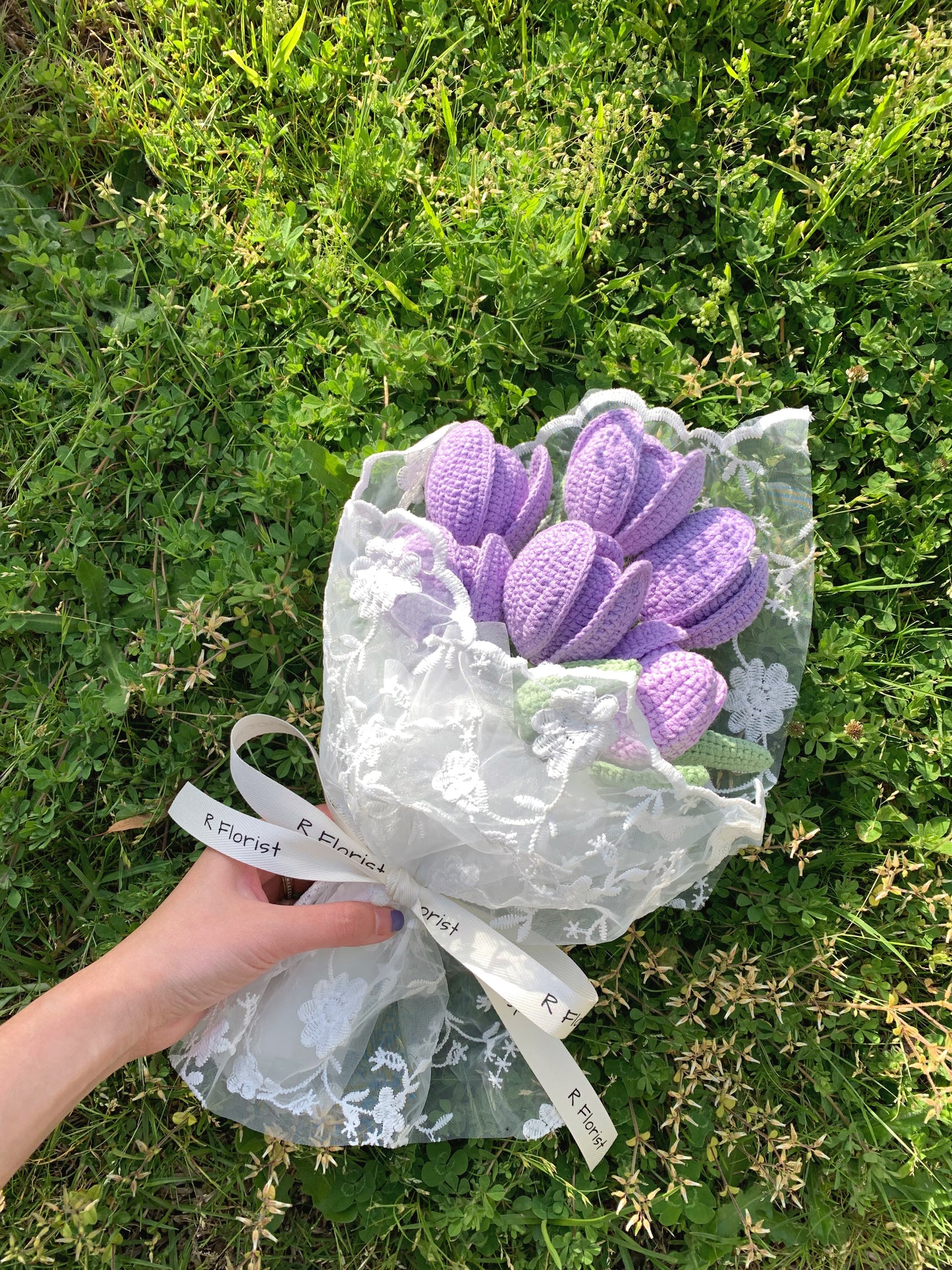 Purple Tulips Crochet Flower Bouquet| Lace Wrapped|Preserved Flower