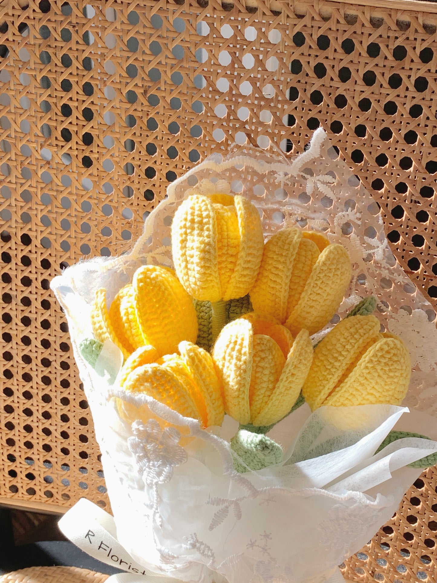 Baby Yellow Tulips Crochet Bouquet| Lace Wrapped| Preserved Flower