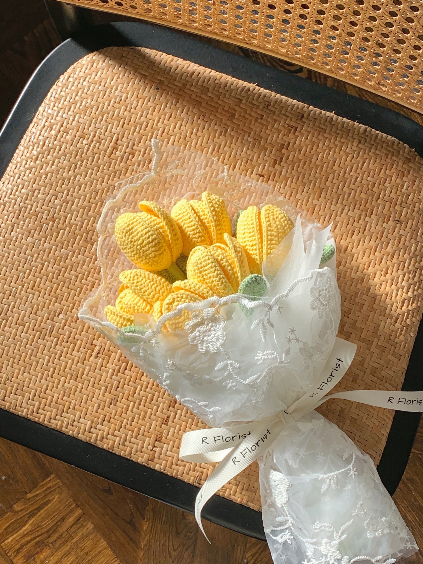 Baby Yellow Tulips Crochet Bouquet| Lace Wrapped| Preserved Flower