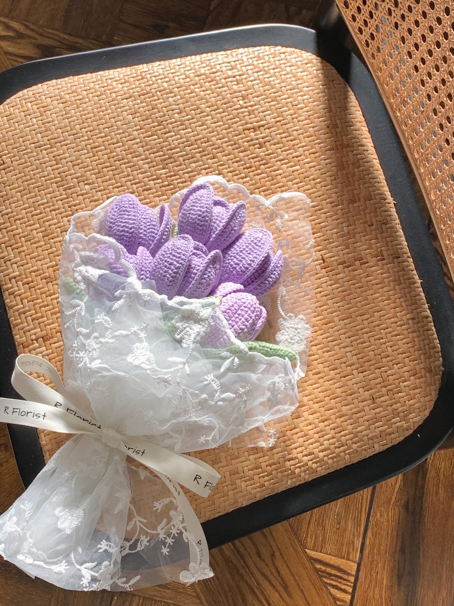 Purple Tulips Crochet Flower Bouquet| Lace Wrapped|Preserved Flower