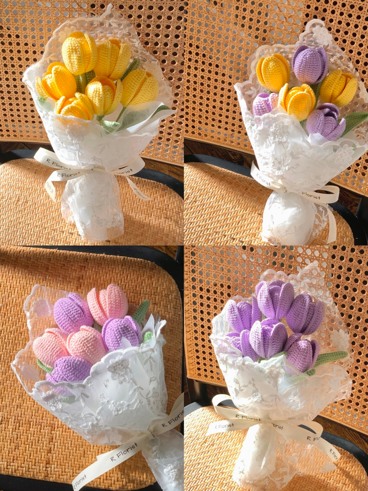 Baby Yellow Tulips Crochet Bouquet| Lace Wrapped| Preserved Flower